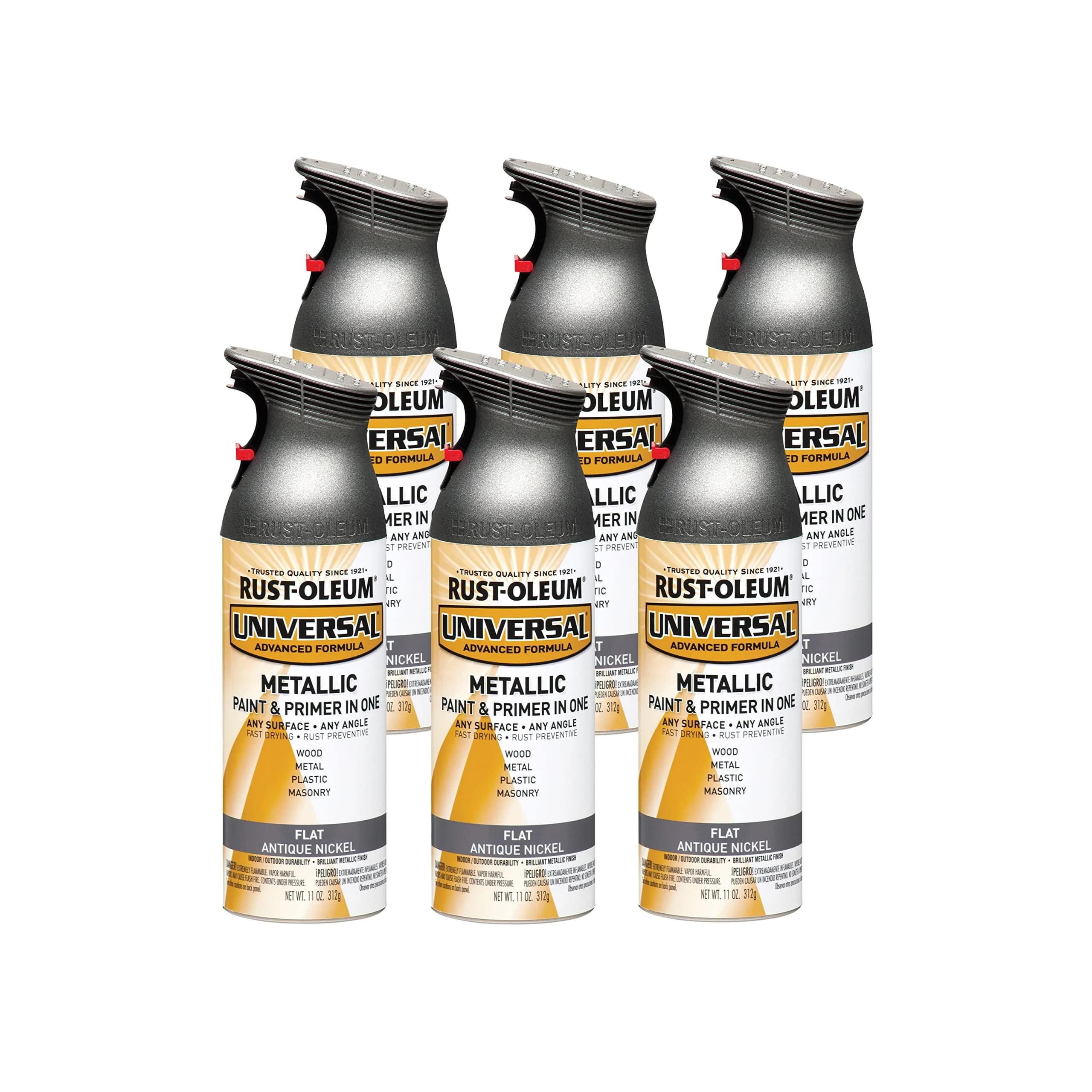 Rust-Oleum Universal Flat Antique Nickel Metallic Spray Paint, 11 oz (Pack of 6) - main product image