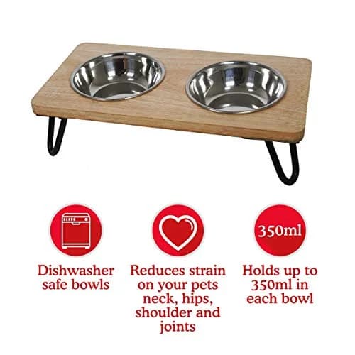 Rosewood Raised Wood Dog Bowl for Medium Dogs & Cats | Nordic Style Elevated Stand, Stainless Steel Bowls (Medium) thumbnail 5
