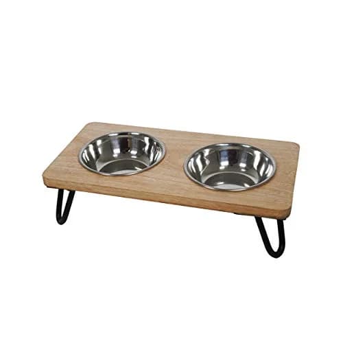 Rosewood Raised Wood Dog Bowl for Medium Dogs & Cats | Nordic Style Elevated Stand, Stainless Steel Bowls (Medium) thumbnail 2