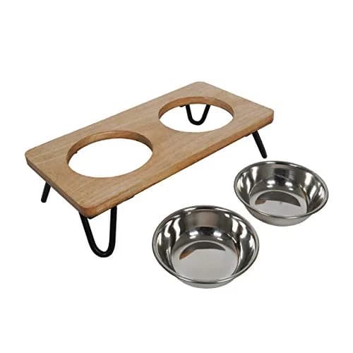 Rosewood Raised Wood Dog Bowl for Medium Dogs & Cats | Nordic Style Elevated Stand, Stainless Steel Bowls (Medium) thumbnail 3