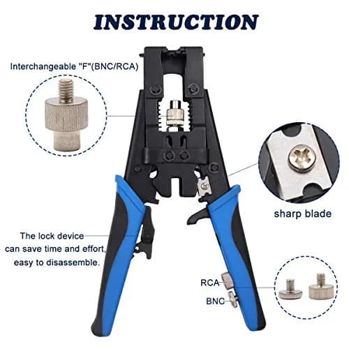 Delgada Coax Compression Tool, BNC Coaxial Cable Crimper Kit | Adjustable, Heavy Duty, Suitable for RG6 RG59 thumbnail 2