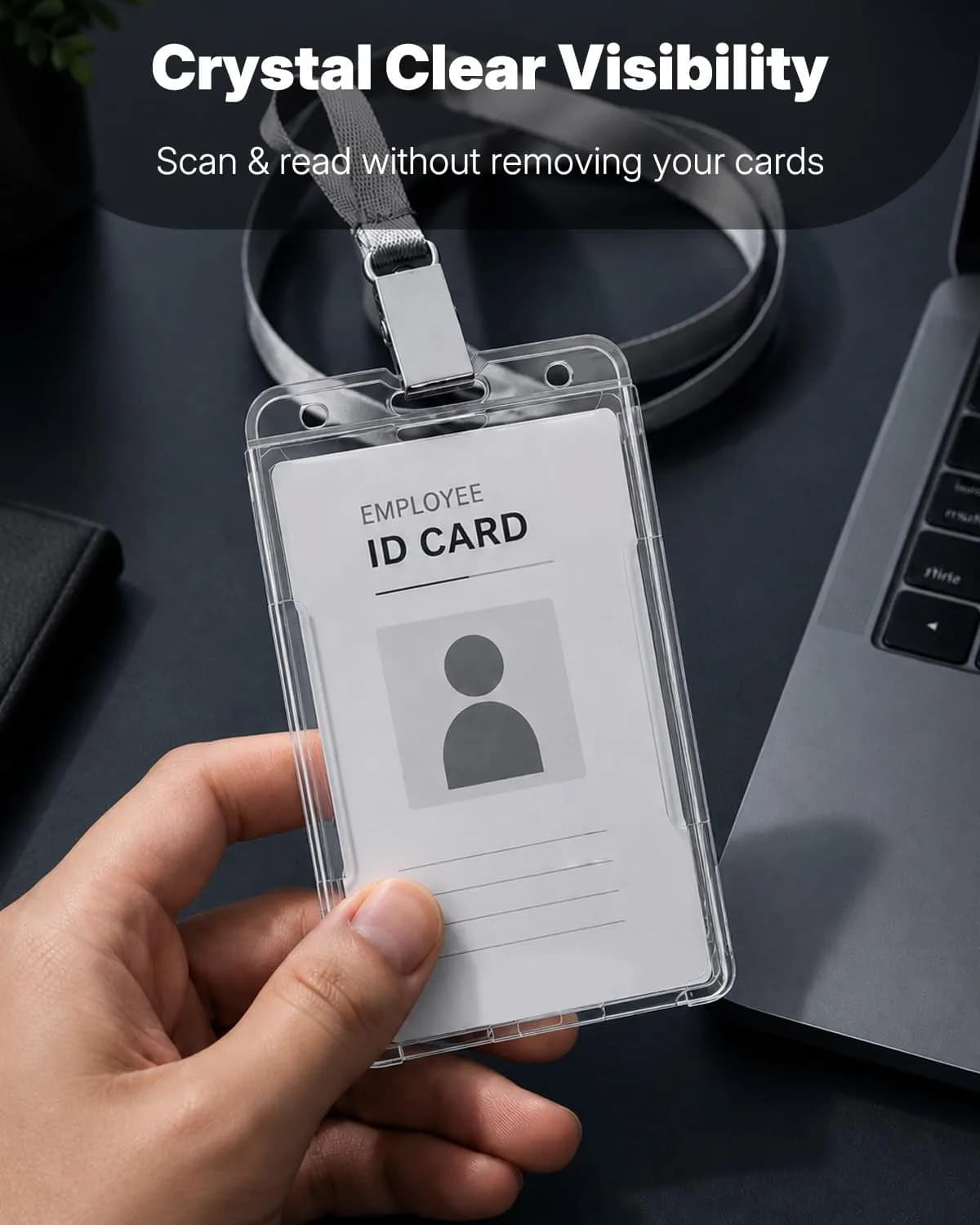 Pawfly Vertical 2-Card Badge Holder (2-Pack, Clear) | Heavy Duty ID Card Holder with Thumb Slot - view 4