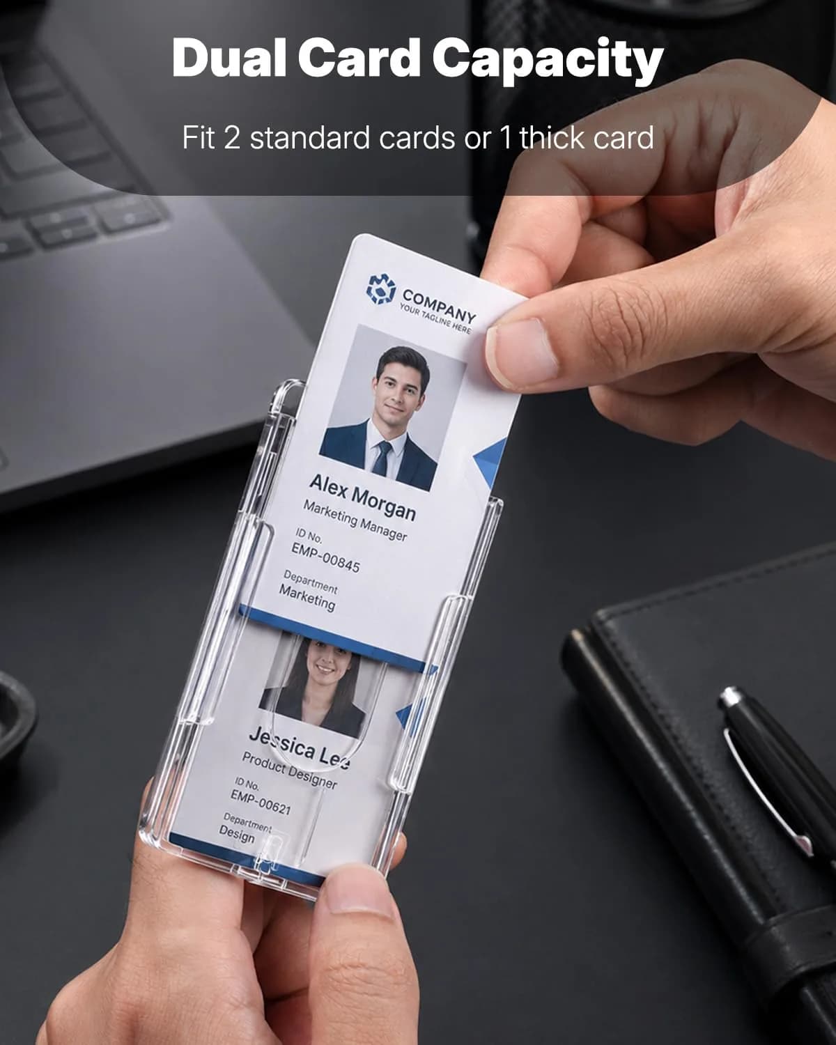 Pawfly Vertical 2-Card Badge Holder (2-Pack, Clear) | Heavy Duty ID Card Holder with Thumb Slot - view 5