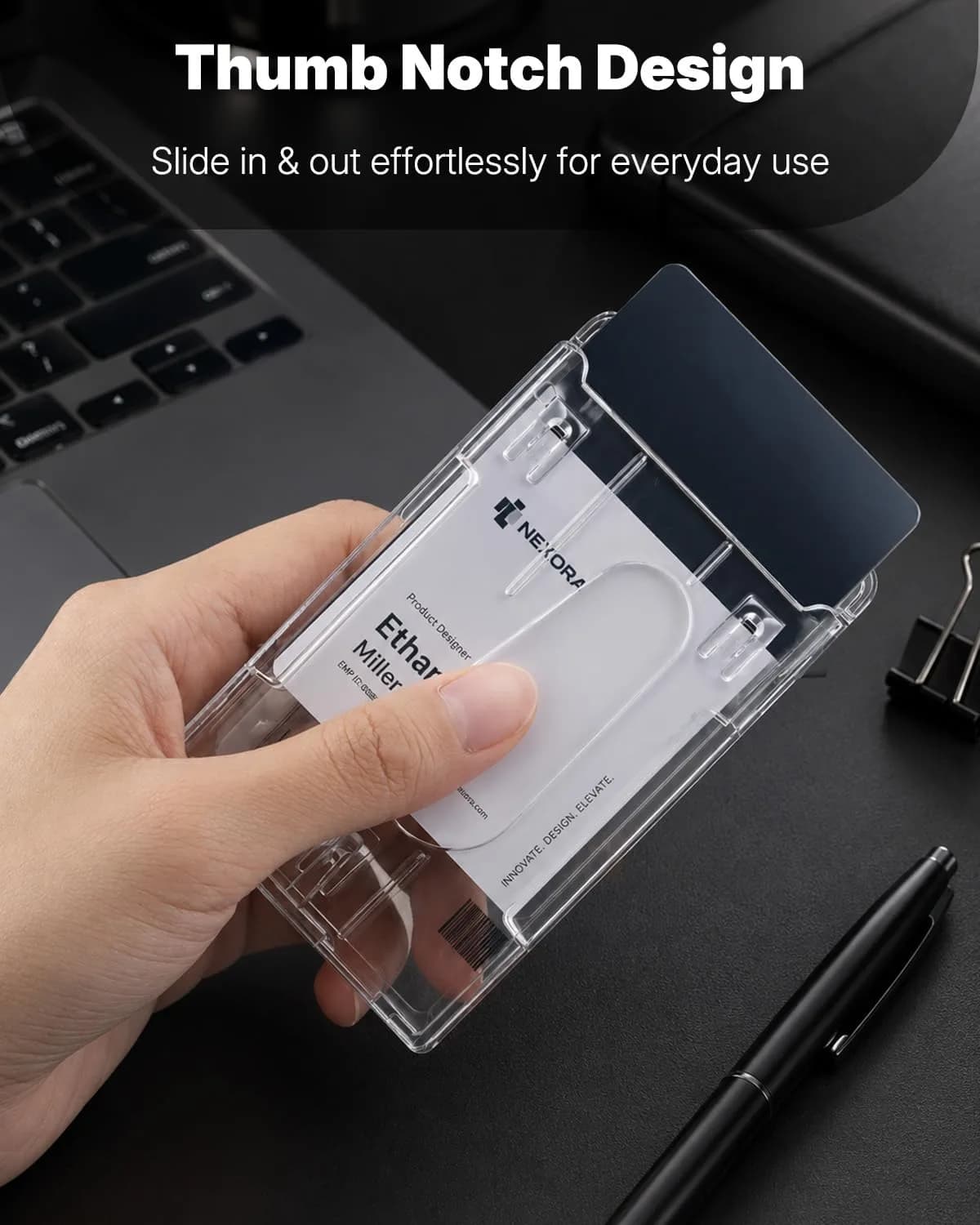 Pawfly Vertical 2-Card Badge Holder (2-Pack, Clear) | Heavy Duty ID Card Holder with Thumb Slot - view 7