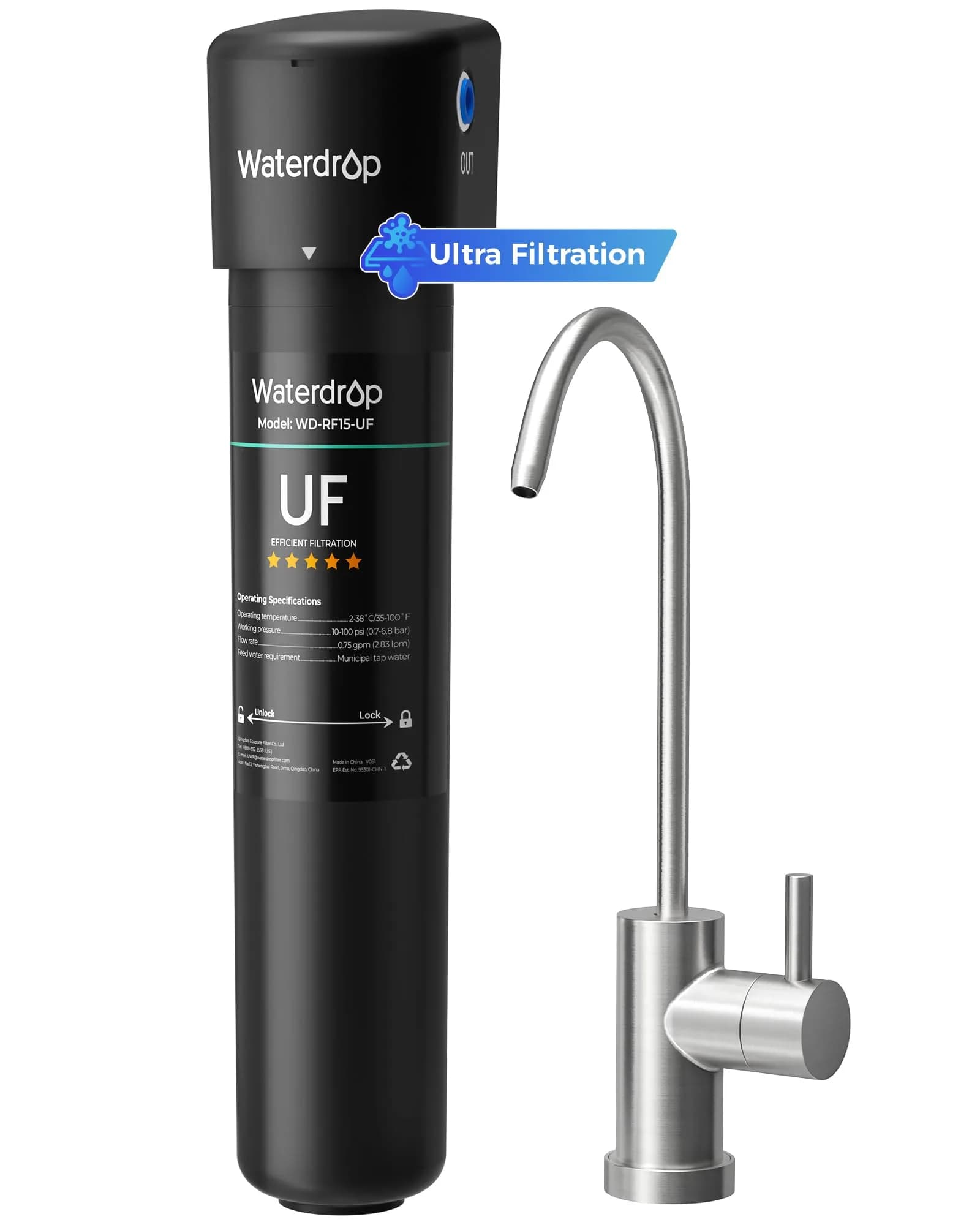Waterdrop 15UB-UF Ultra Filtration Under Sink Water Filter System with Dedicated Faucet 19000 Gallons | Reduces Lead, Chlorine, Taste & Odor - main product image
