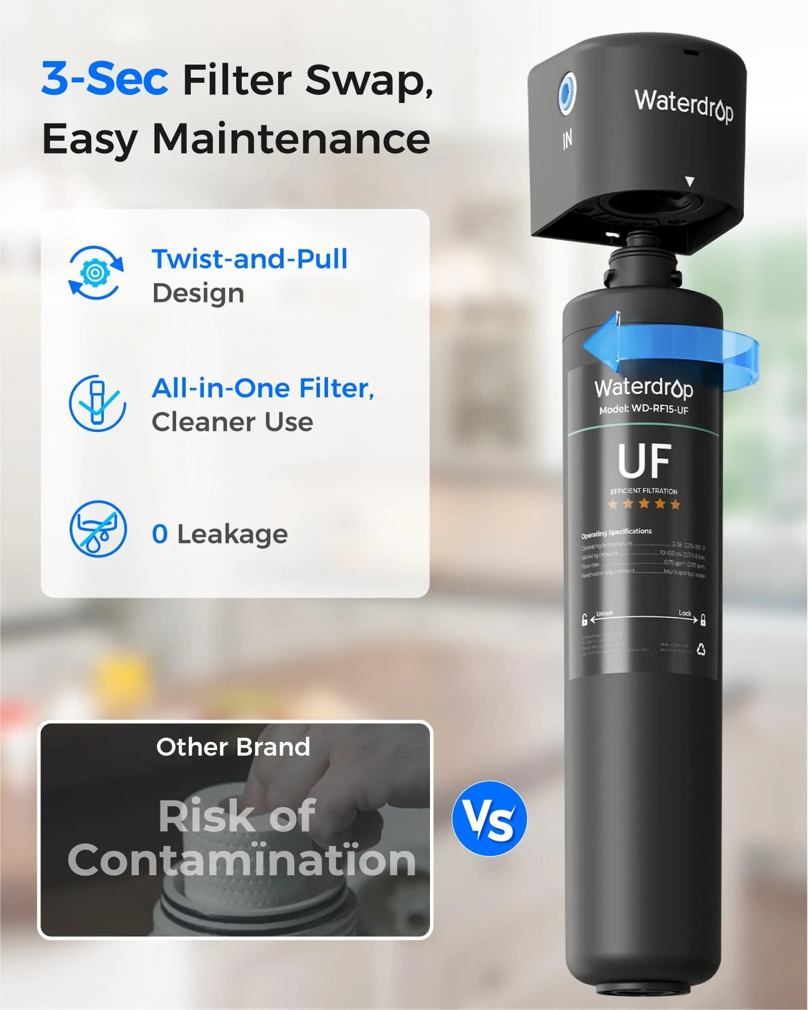 Waterdrop 15UB-UF Ultra Filtration Under Sink Water Filter System with Dedicated Faucet 19000 Gallons | Reduces Lead, Chlorine, Taste & Odor - view 8