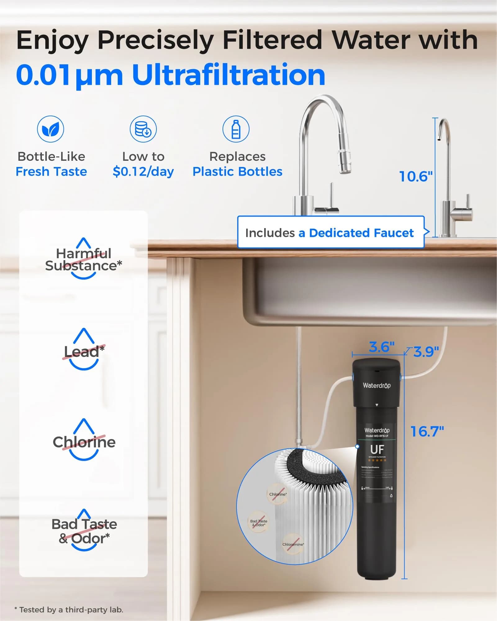 Waterdrop 15UB-UF Ultra Filtration Under Sink Water Filter System with Dedicated Faucet 19000 Gallons | Reduces Lead, Chlorine, Taste & Odor - view 2