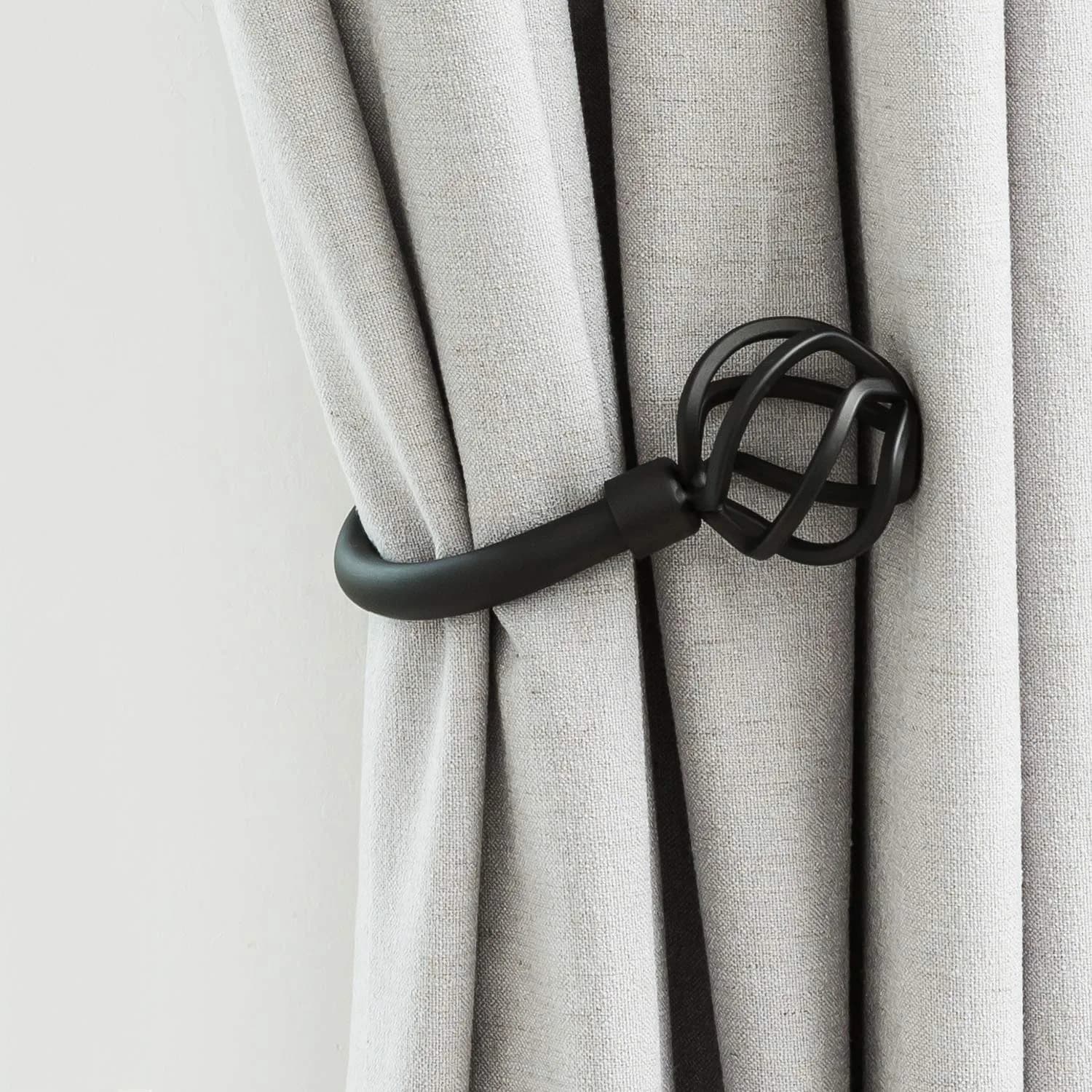 HIKMLK Geometric Industrial Curtain Holdbacks 2pcs | Heavy Duty Cast Iron Wall Hooks (Matt Black) - main product image