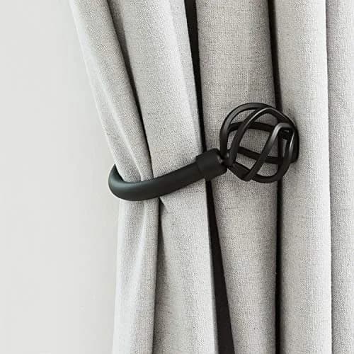 HIKMLK Geometric Industrial Curtain Holdbacks 2pcs | Heavy Duty Cast Iron Wall Hooks (Matt Black) thumbnail 1