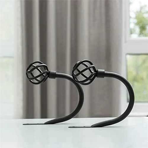 HIKMLK Geometric Industrial Curtain Holdbacks 2pcs | Heavy Duty Cast Iron Wall Hooks (Matt Black) thumbnail 5
