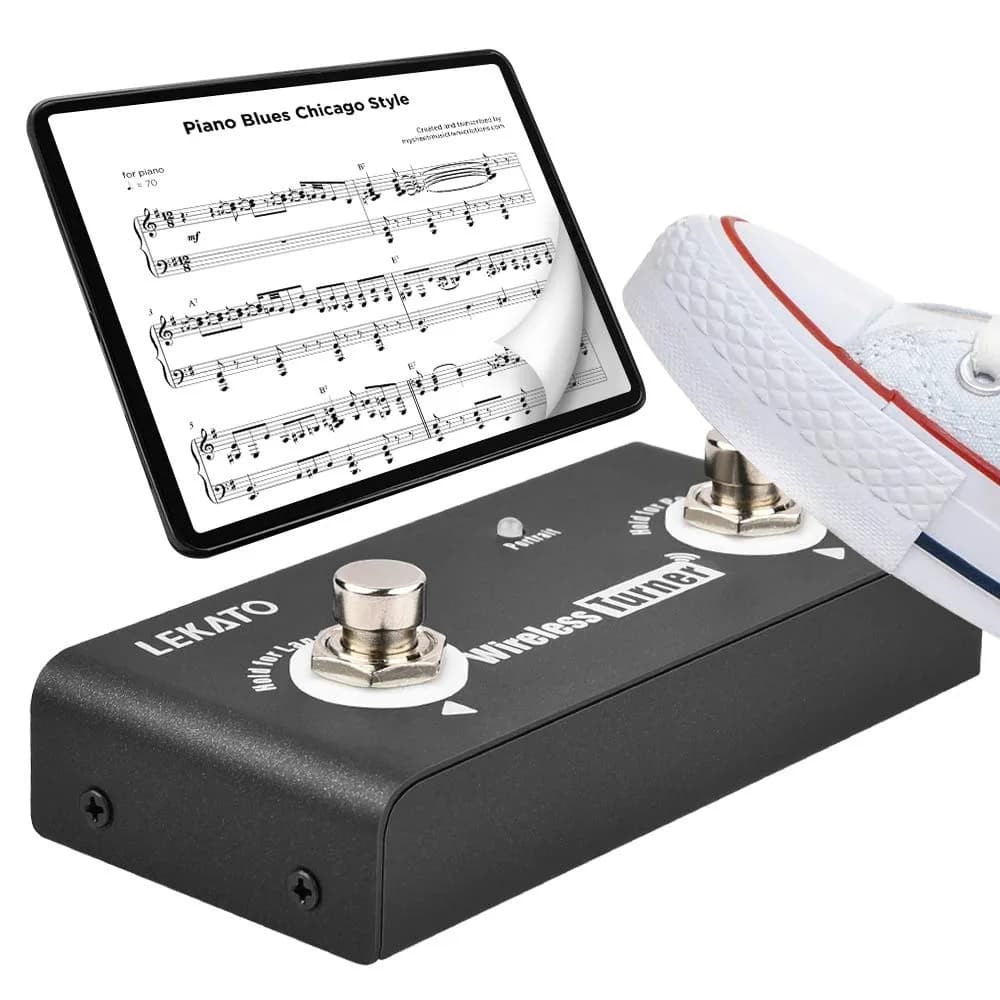LEKATO Wireless Page Turner Pedal Bluetooth Foot Pedal for Tablets Phone | Support Android & IOS above v13.4 | External Pedal for Loop Control — Black