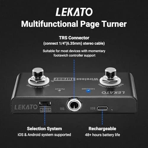LEKATO Wireless Page Turner Pedal Bluetooth Foot Pedal for Tablets Phone | Support Android & IOS above v13.4 | External Pedal for Loop Control thumbnail 4