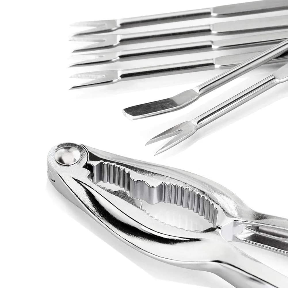 Ajmyonsp Red+Silver 8-Piece Seafood Cracker and Picks Set - Heavy Duty Stainless Steel Nut Cracker & Lobster Tool - view 2