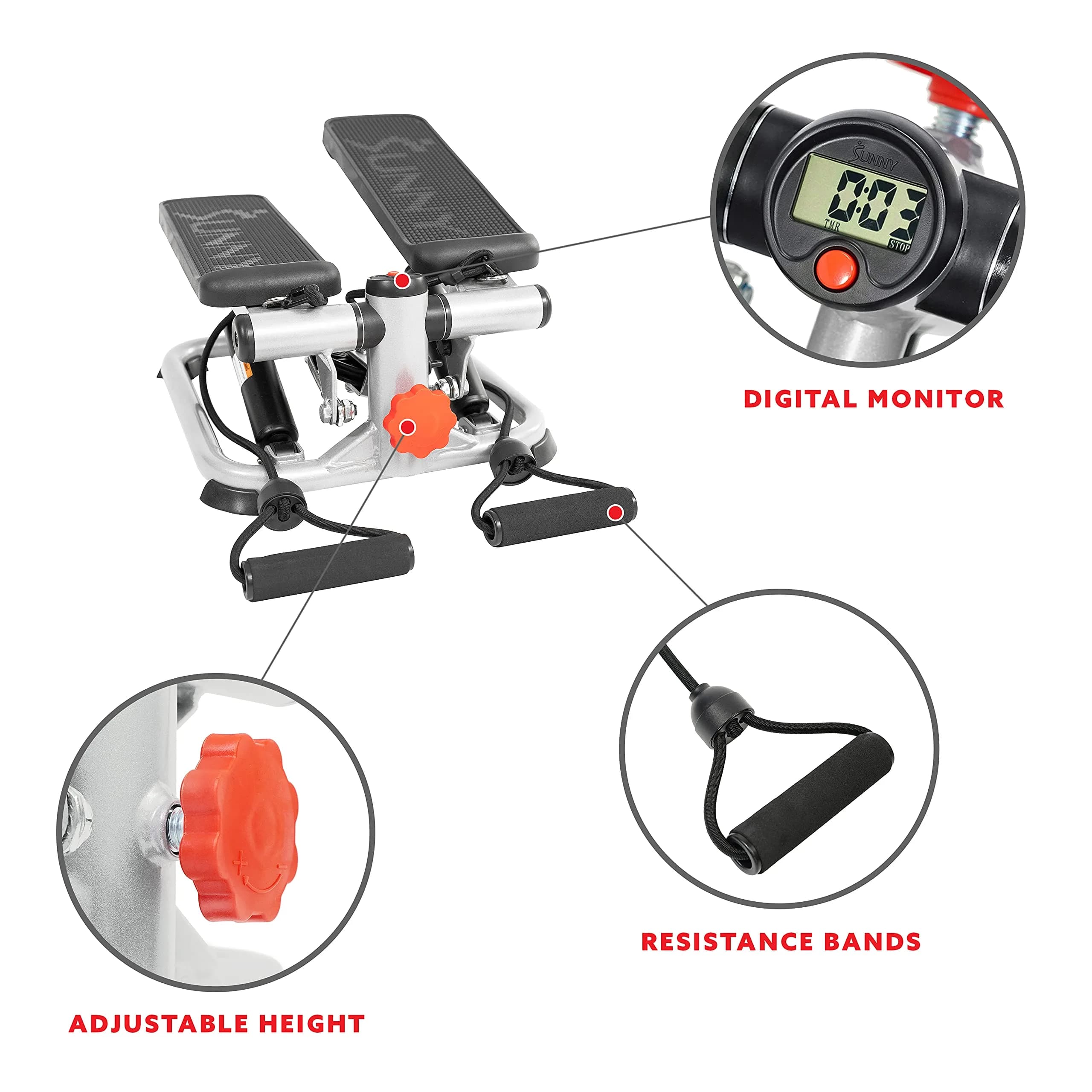 Sunny Health & Fitness Mini Stair Stepper w/Bands & Adjustable Step Height 16.2 lb (7.35 kg) - view 3