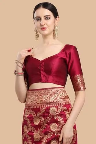EthnicJunction Women's Banarasi Silk Jacquard Work Saree with Blouse Piece (Cherry Maroon), Maroon, 6 yards | Authentic Indian Weave thumbnail 5