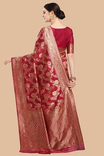 EthnicJunction Women's Banarasi Silk Jacquard Work Saree with Blouse Piece (Cherry Maroon), Maroon, 6 yards | Authentic Indian Weave thumbnail 6