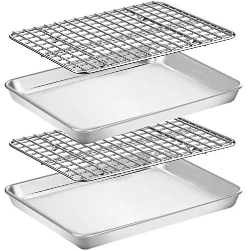 Wildone Stainless Steel Baking Sheet with Rack Set [2 Pans + 2 Racks] 22.86cm x 17.78cm x 2.54cm (9" x 7" x 1") | Heavy Duty Non-Toxic Bakeware thumbnail 1