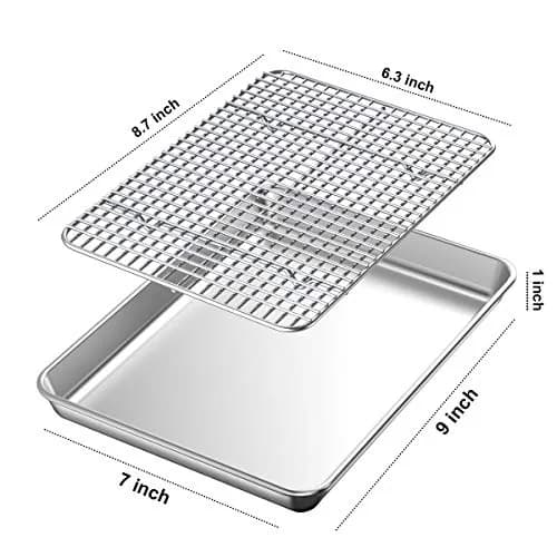 Wildone Stainless Steel Baking Sheet with Rack Set [2 Pans + 2 Racks] 22.86cm x 17.78cm x 2.54cm (9" x 7" x 1") | Heavy Duty Non-Toxic Bakeware thumbnail 2