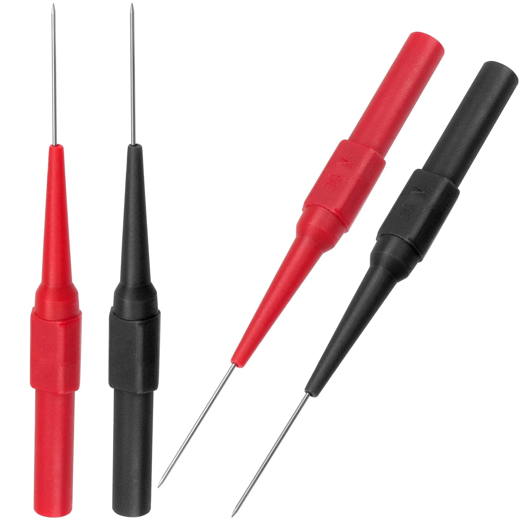 OIIKI 4Pcs Test Probe Pins 82.6mm & 51.1mm | Non-Destructive Insulation Piercing Needle Testers — Red and Black