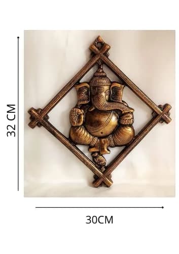 Akriti Brass Art Wares Metal Lord Ganesha Square Frame Wall Hanging Showpiece 32cm (Brown) | Antique Religious Wall Art thumbnail 4