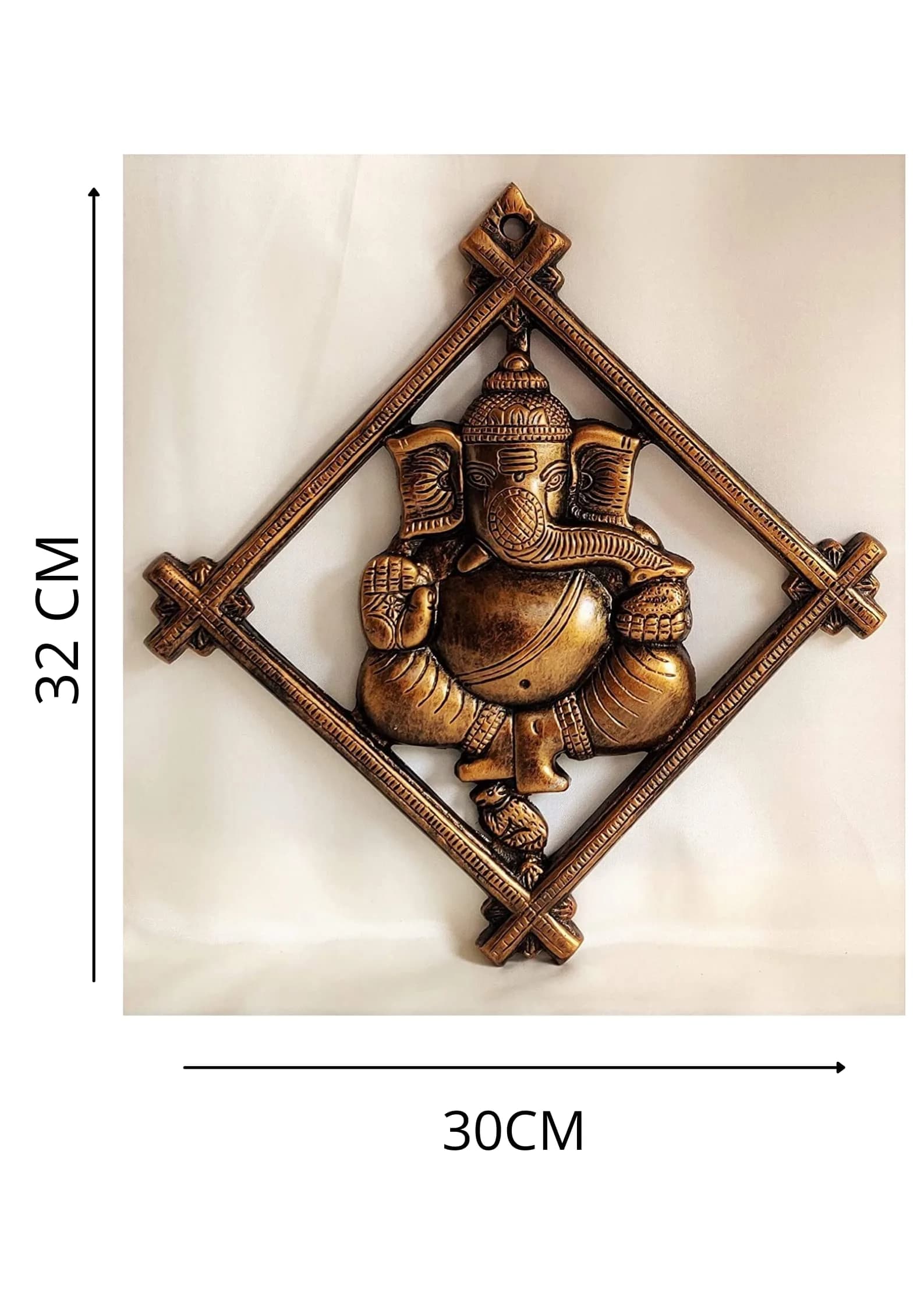 Akriti Brass Art Wares Metal Lord Ganesha Square Frame Wall Hanging Showpiece 32cm (Brown) | Antique Religious Wall Art - view 4