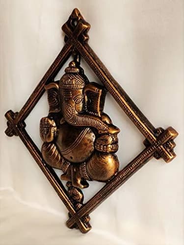 Akriti Brass Art Wares Metal Lord Ganesha Square Frame Wall Hanging Showpiece 32cm (Brown) | Antique Religious Wall Art thumbnail 5