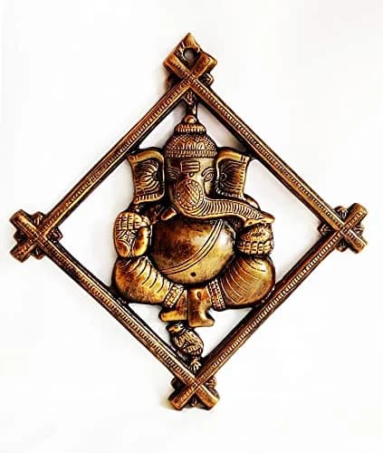 Akriti Brass Art Wares Metal Lord Ganesha Square Frame Wall Hanging Showpiece 32cm (Brown) | Antique Religious Wall Art thumbnail 6