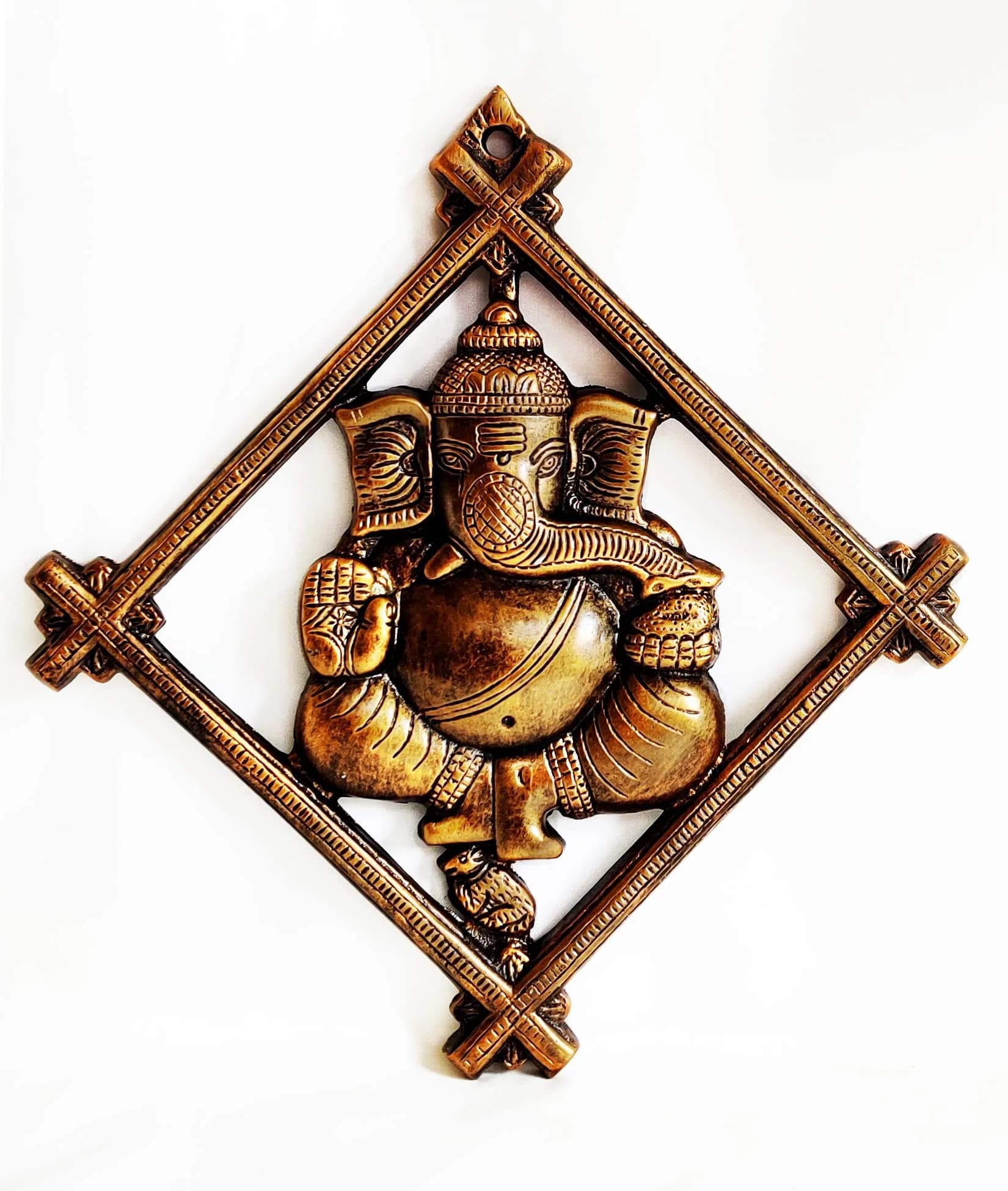 Akriti Brass Art Wares Metal Lord Ganesha Square Frame Wall Hanging Showpiece 32cm (Brown) | Antique Religious Wall Art - view 6