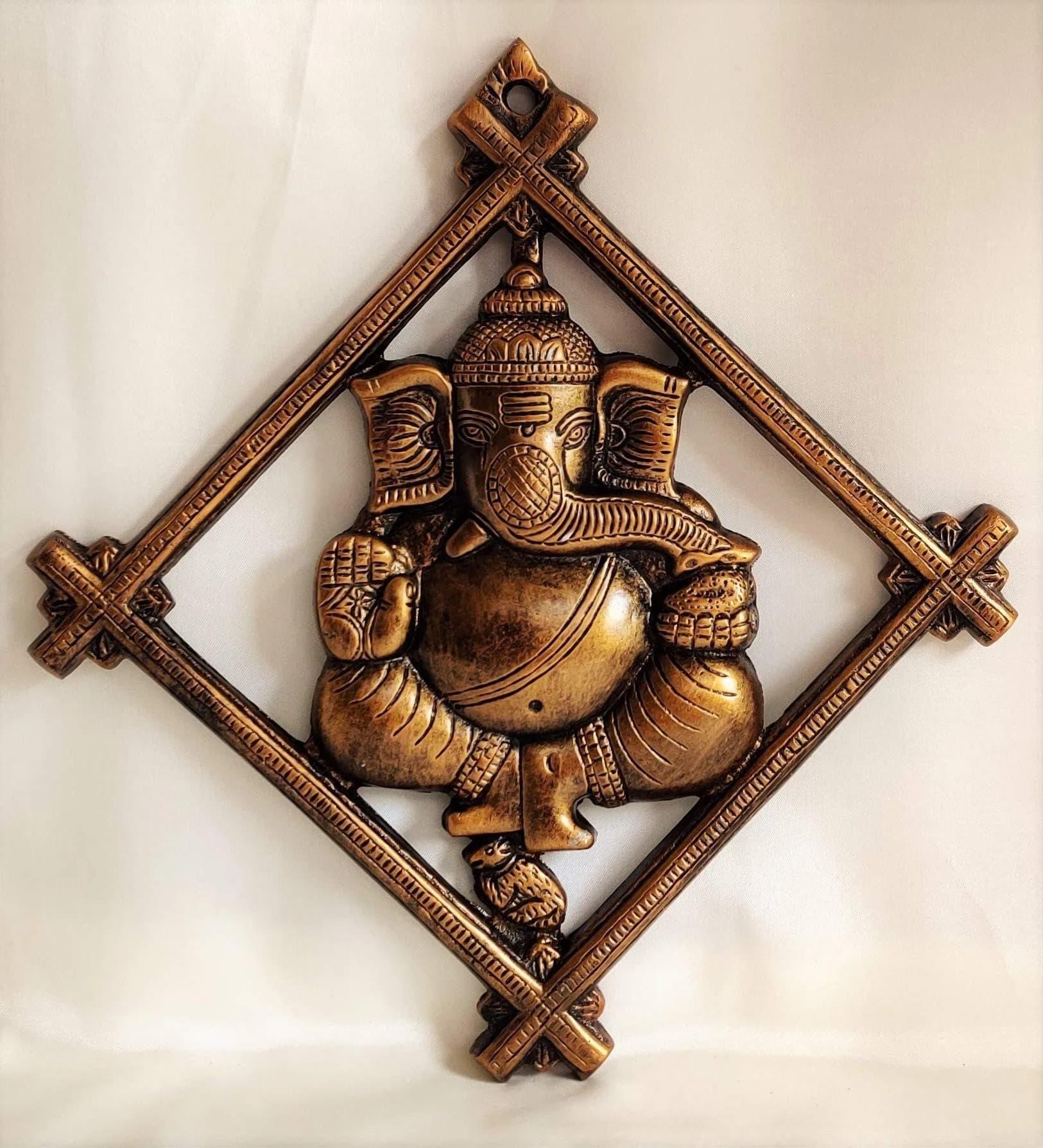 Akriti Brass Art Wares Metal Lord Ganesha Square Frame Wall Hanging Showpiece 32cm (Brown) | Antique Religious Wall Art - main product image
