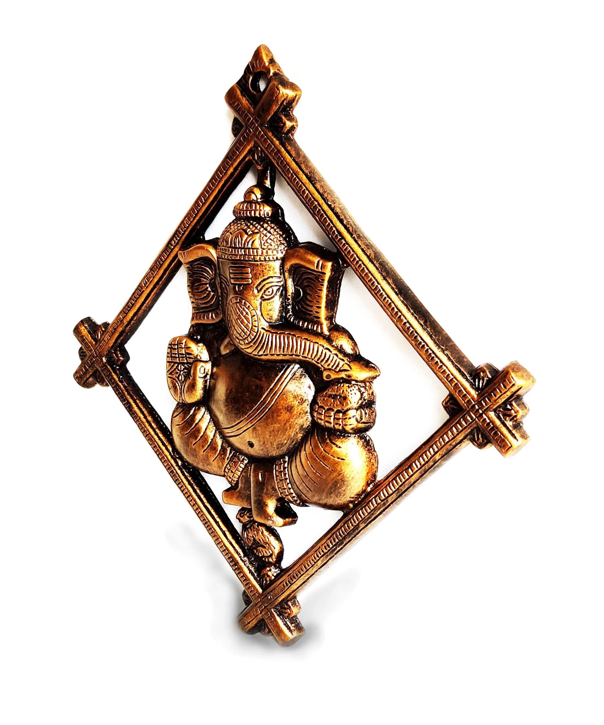 Akriti Brass Art Wares Metal Lord Ganesha Square Frame Wall Hanging Showpiece 32cm (Brown) | Antique Religious Wall Art - view 2