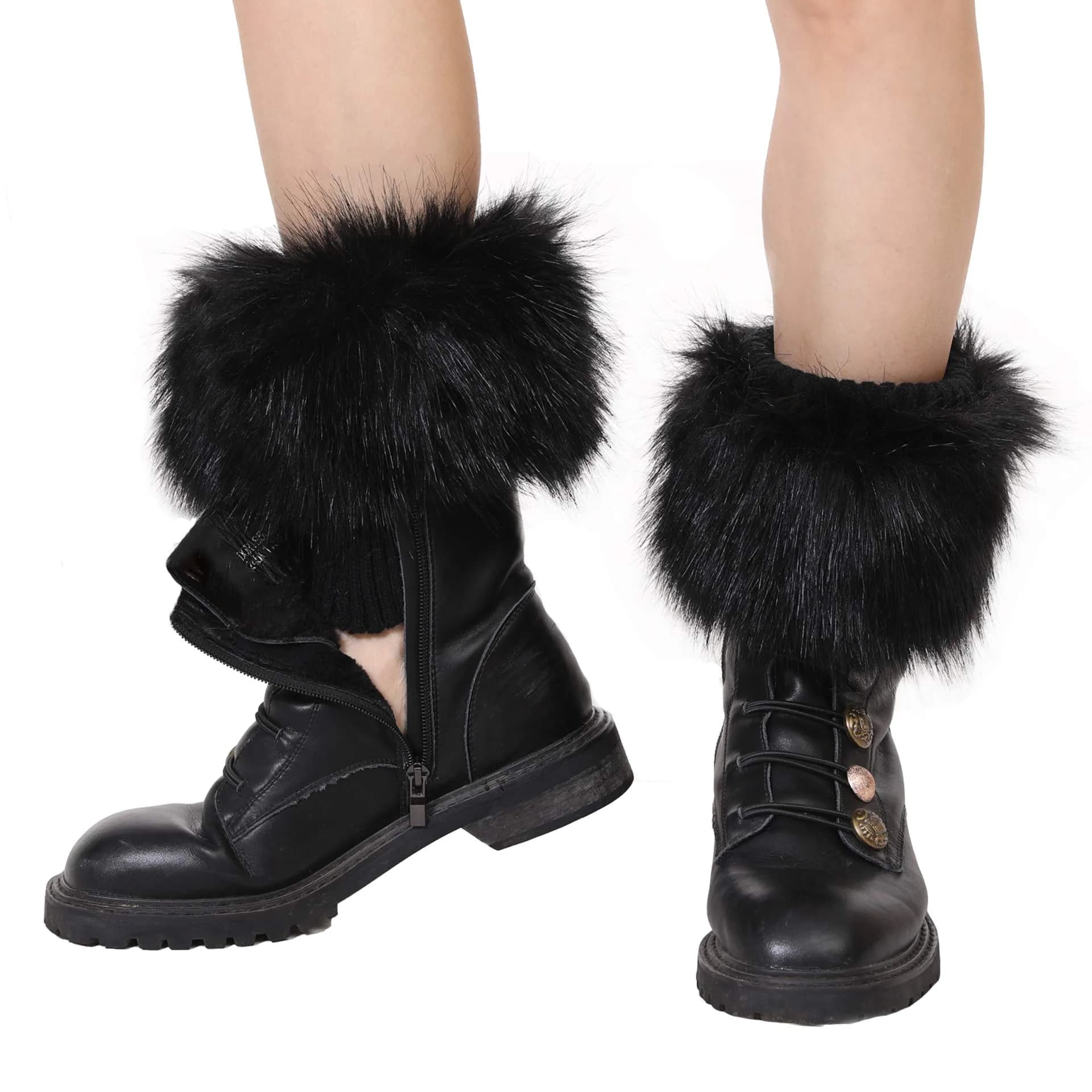 LA CARRIE Women's Faux Fur Plush Leg Warmers - Black | One Size (156 g) - view 5