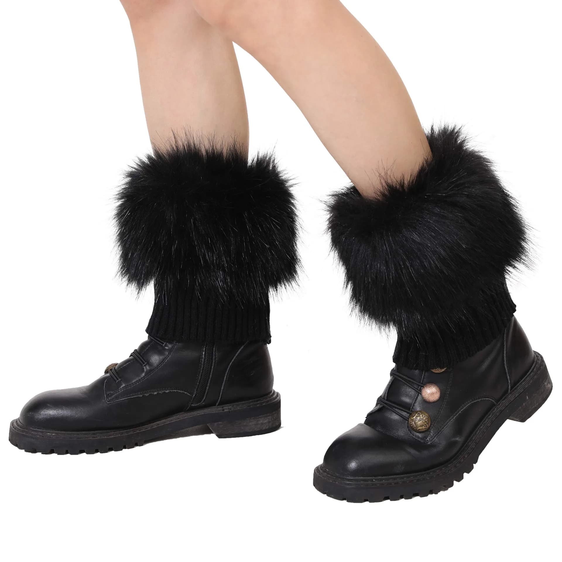 LA CARRIE Women's Faux Fur Plush Leg Warmers - Black | One Size (156 g) - view 6