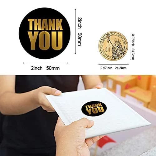 OIXXAF Black Thank You Stickers 2 Inch (50mm) | Gold Foil on Black, 500 Labels Per Roll thumbnail 2