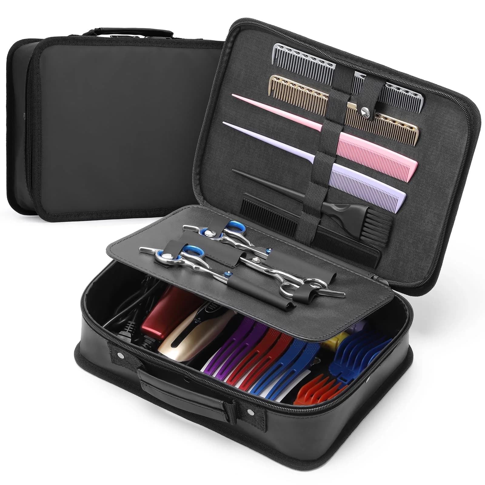 Segbeauty Barber Tool Bag, 30 x 21.5 x 8 cm | PU Leather Travel Makeup & Hair Kit Organizer — Medium-Black