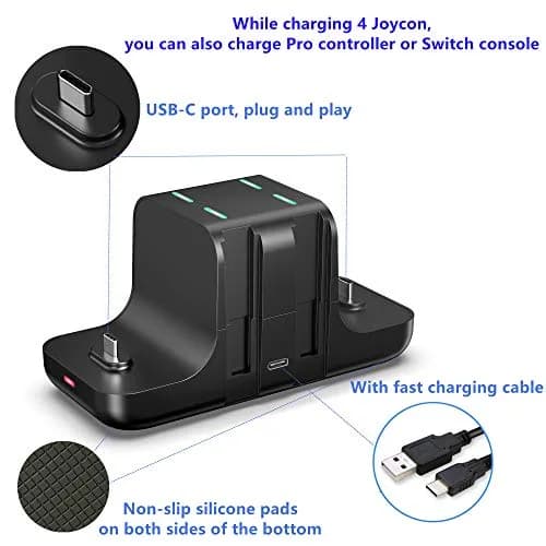 FANPL 6-in-1 Controller Charging Dock Station for Nintendo Switch & OLED Model & Lite with USB-C Cable | Charges 4 Joy-Cons & 2 Pro Controllers thumbnail 5