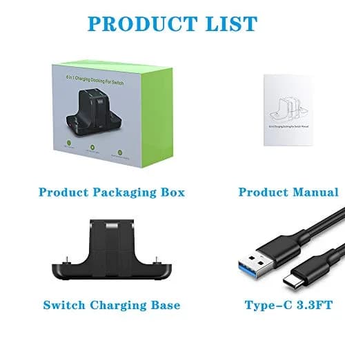 FANPL 6-in-1 Controller Charging Dock Station for Nintendo Switch & OLED Model & Lite with USB-C Cable | Charges 4 Joy-Cons & 2 Pro Controllers thumbnail 6