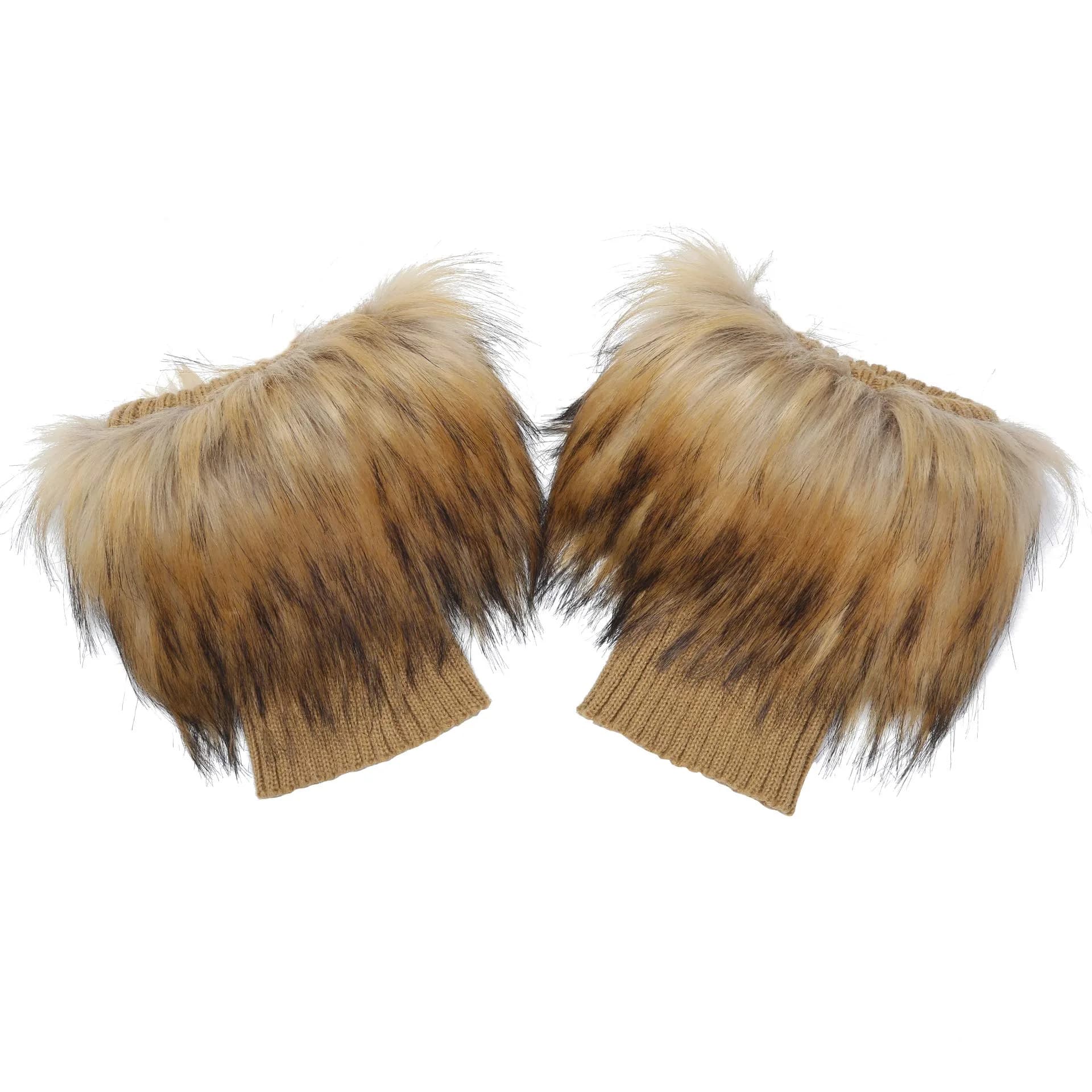LA CARRIE Women's Faux Fur Plush Leg Warmers - Nature With Black Tips | One Size (7.87 inches Knit Length) - main product image