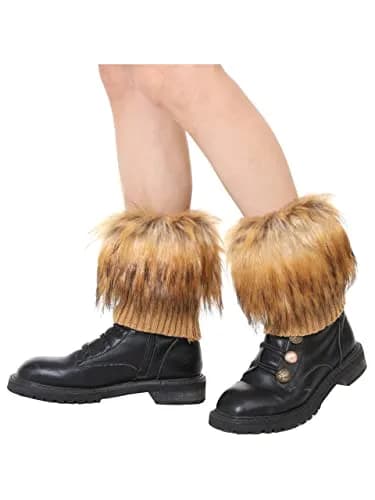 LA CARRIE Women's Faux Fur Plush Leg Warmers - Nature With Black Tips | One Size (7.87 inches Knit Length) thumbnail 5