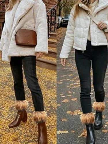 LA CARRIE Women's Faux Fur Plush Leg Warmers - Nature With Black Tips | One Size (7.87 inches Knit Length) thumbnail 6