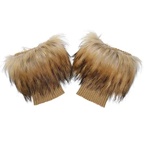 LA CARRIE Women's Faux Fur Plush Leg Warmers - Nature With Black Tips | One Size (7.87 inches Knit Length) thumbnail 1