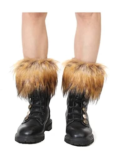 LA CARRIE Women's Faux Fur Plush Leg Warmers - Nature With Black Tips | One Size (7.87 inches Knit Length) thumbnail 2