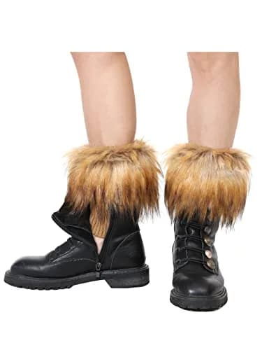 LA CARRIE Women's Faux Fur Plush Leg Warmers - Nature With Black Tips | One Size (7.87 inches Knit Length) thumbnail 3