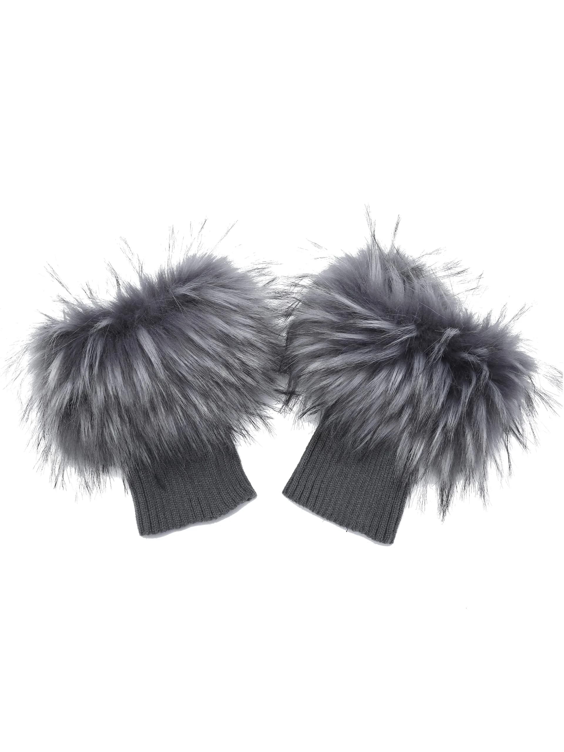 LA CARRIE Women's Faux Fur Plush Leg Warmers - Grey With Tips | One Size (15.9 cm loop, 19.8 cm knit) - main product image