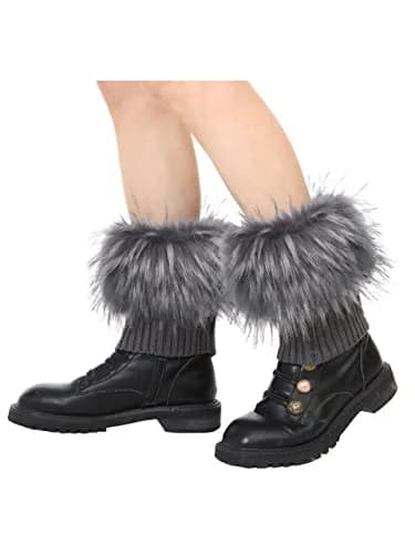 LA CARRIE Women's Faux Fur Plush Leg Warmers - Grey With Tips | One Size (15.9 cm loop, 19.8 cm knit) thumbnail 5