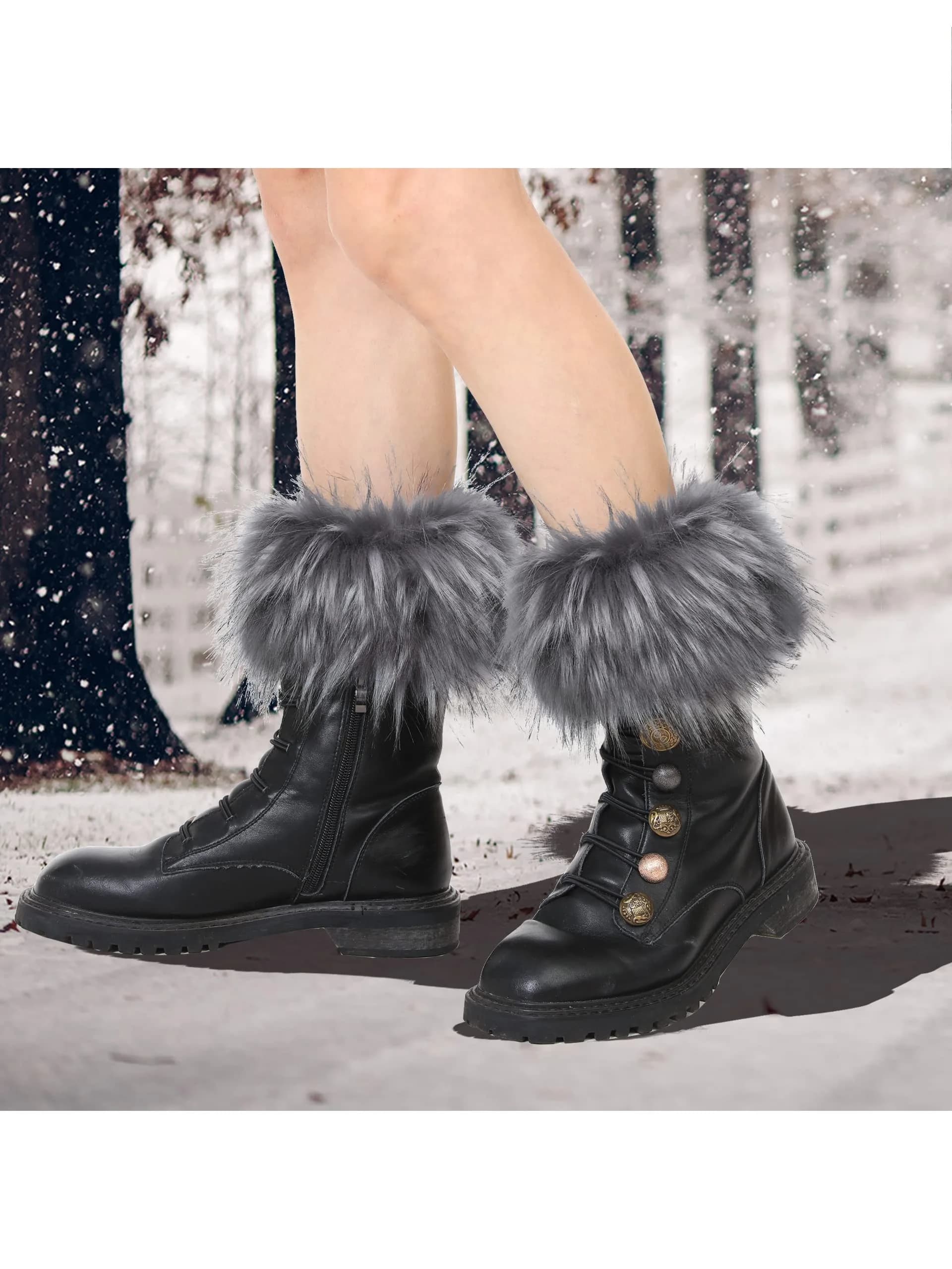 LA CARRIE Women's Faux Fur Plush Leg Warmers - Grey With Tips | One Size (15.9 cm loop, 19.8 cm knit) - view 6