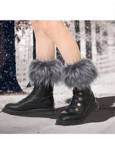 LA CARRIE Women's Faux Fur Plush Leg Warmers - Grey With Tips | One Size (15.9 cm loop, 19.8 cm knit) thumbnail 6