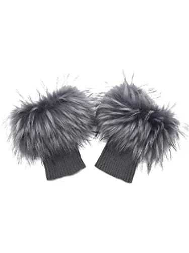 LA CARRIE Women's Faux Fur Plush Leg Warmers - Grey With Tips | One Size (15.9 cm loop, 19.8 cm knit) thumbnail 1