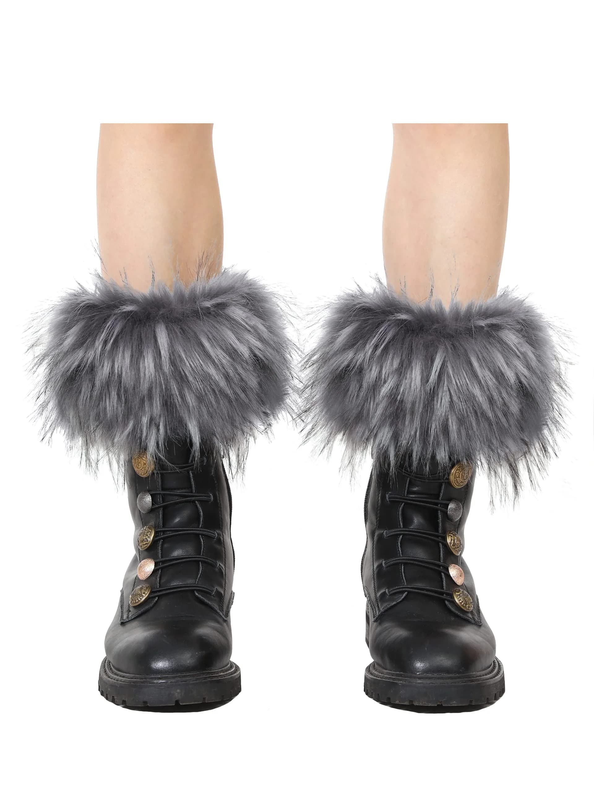 LA CARRIE Women's Faux Fur Plush Leg Warmers - Grey With Tips | One Size (15.9 cm loop, 19.8 cm knit) - view 2