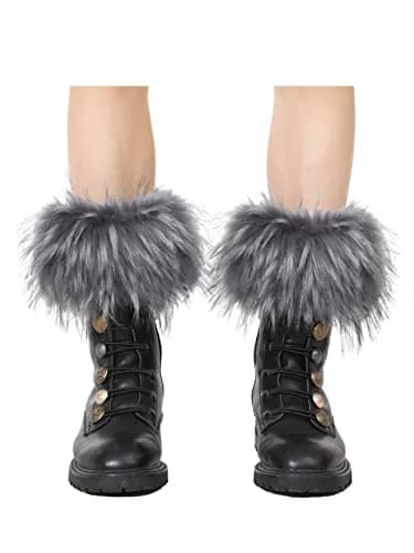 LA CARRIE Women's Faux Fur Plush Leg Warmers - Grey With Tips | One Size (15.9 cm loop, 19.8 cm knit) thumbnail 2