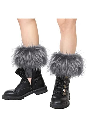 LA CARRIE Women's Faux Fur Plush Leg Warmers - Grey With Tips | One Size (15.9 cm loop, 19.8 cm knit) thumbnail 3
